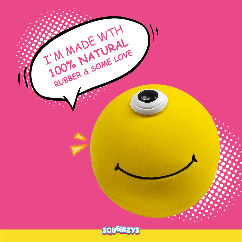Squeeezys Latex Monster Ball Chew Toy for Dogs (Yellow) - Image 5