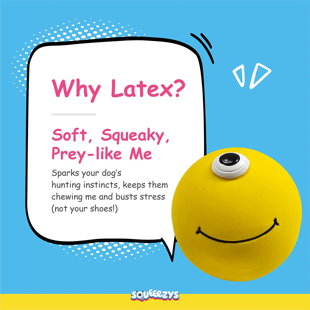 Squeeezys Latex Monster Ball Chew Toy for Dogs (Yellow) - Image 6