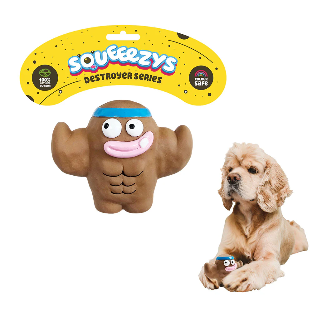 Squeeezys Latex Monster Squeaky Chew Toy for Dogs (Brown) - Image 4