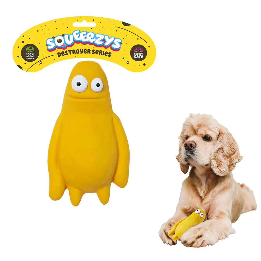 Squeeezys Latex Monster Squeaky Chew Toy for Dogs (Yellow) - Image 3