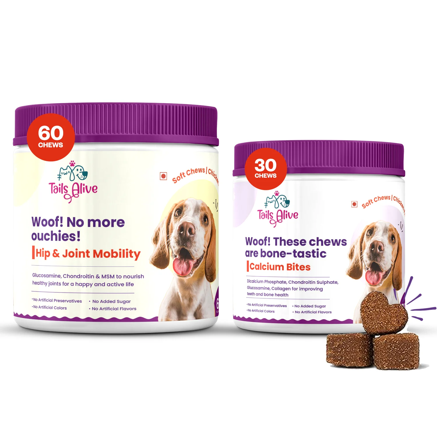 TailsAlive Hip & Joint and Calcium Chicken Flavor Soft Chews Supplements Combo for Dogs - Image 8