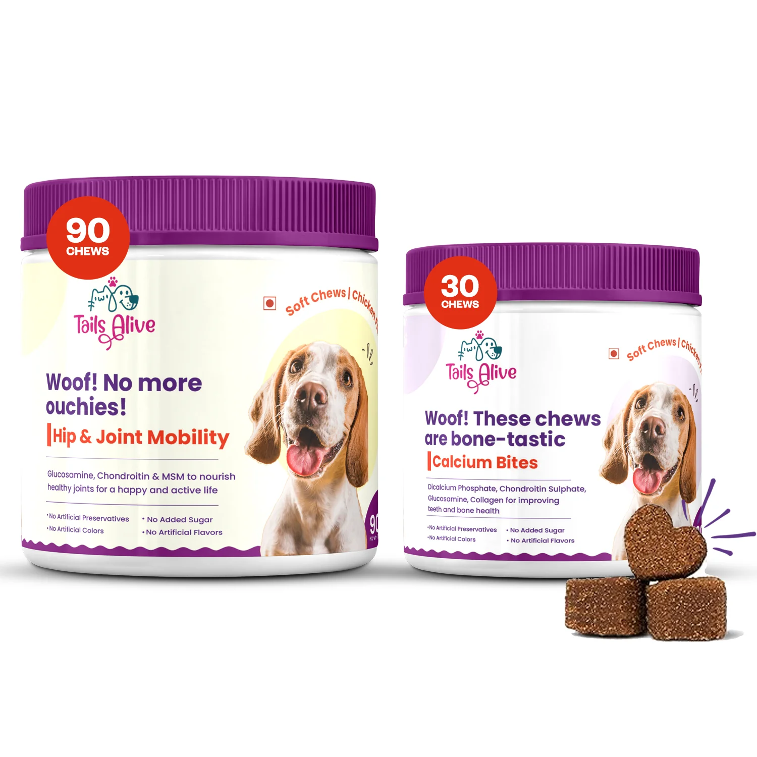 TailsAlive Hip & Joint and Calcium Chicken Flavor Soft Chews Supplements Combo for Dogs - Image 9