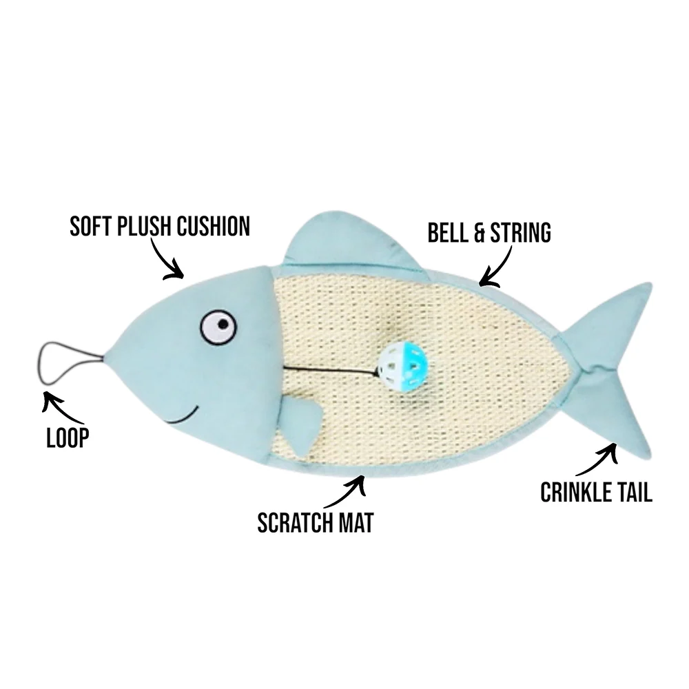 Talking Dog Club 2 in 1 Fish Scratcher Mat for Cats (Blue) - Image 3