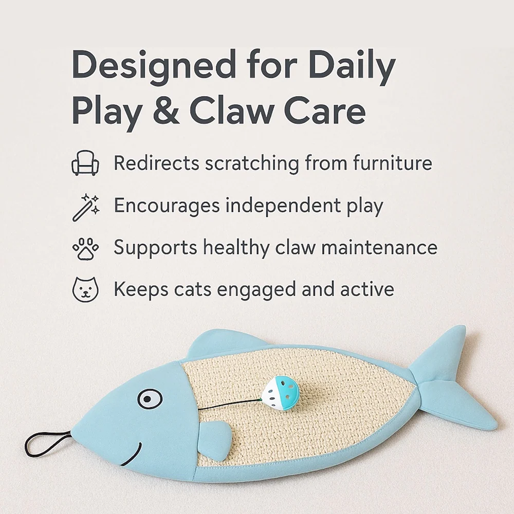 Talking Dog Club 2 in 1 Fish Scratcher Mat for Cats (Blue) - Image 5