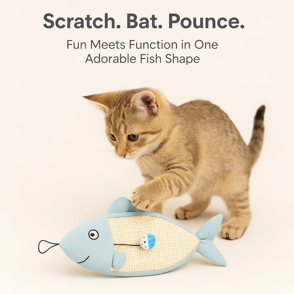 Talking Dog Club 2 in 1 Fish Scratcher Mat for Cats (Blue) - Image 6