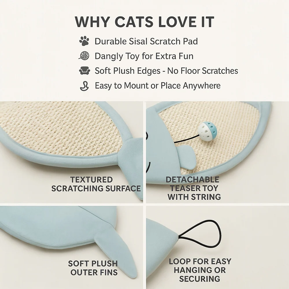 Talking Dog Club 2 in 1 Fish Scratcher Mat for Cats (Blue) - Image 7