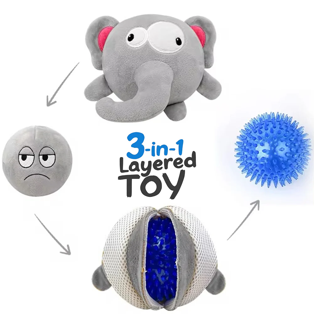 Talking Dog Club 3 in 1 Pop a Ele Bouncy Chew Toy for Dogs (Grey) - Image 3