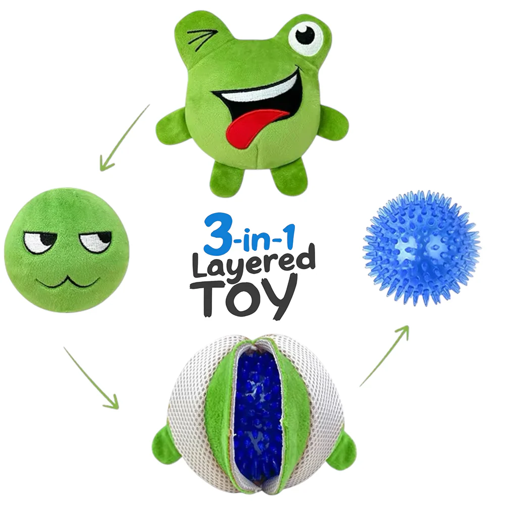 Talking Dog Club 3 in 1 Pop a Frog Bouncy Chew Toy for Dogs (Green) - Image 3