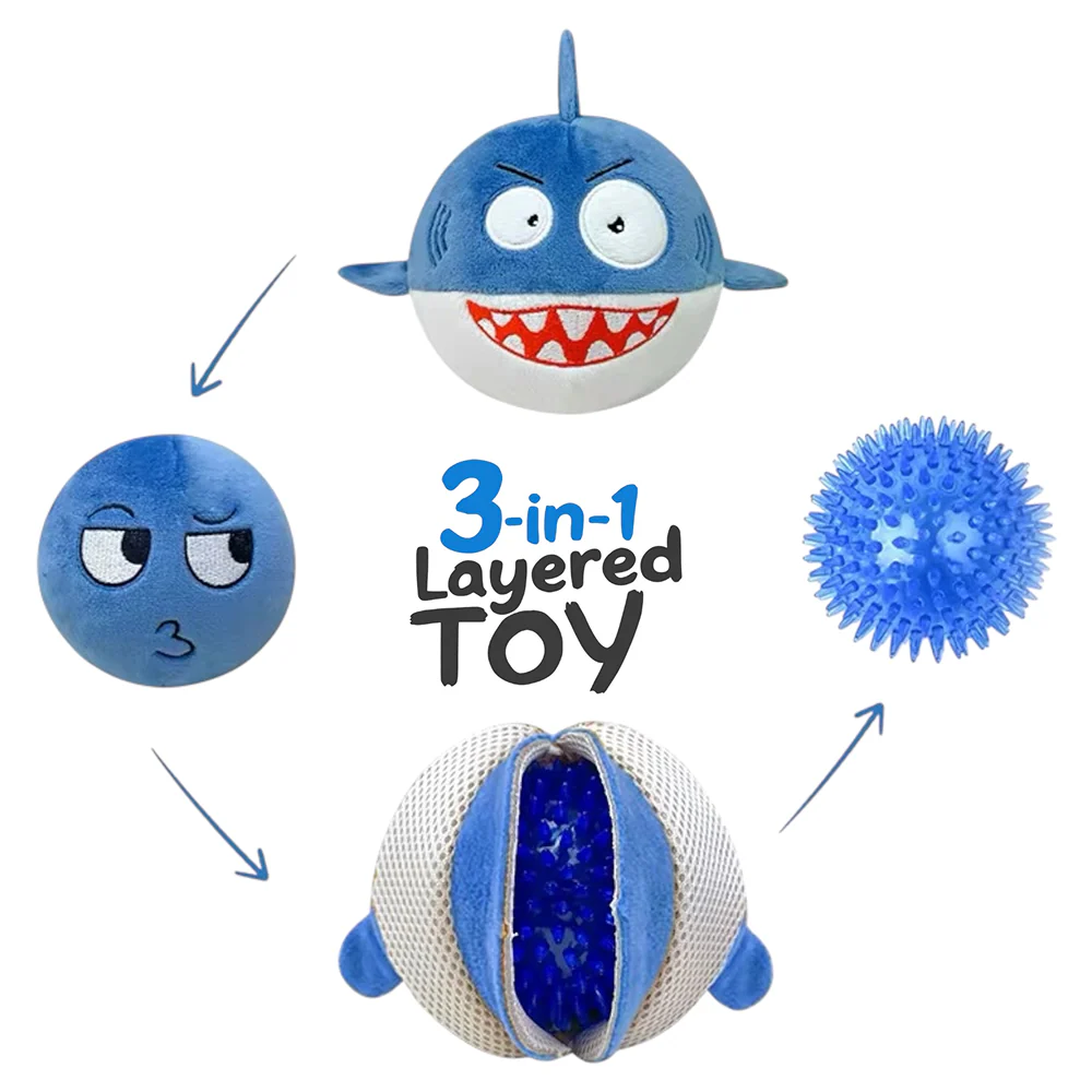 Talking Dog Club 3 in 1 Pop a Shark Bouncy Chew Toy for Dogs (Blue) - Image 3