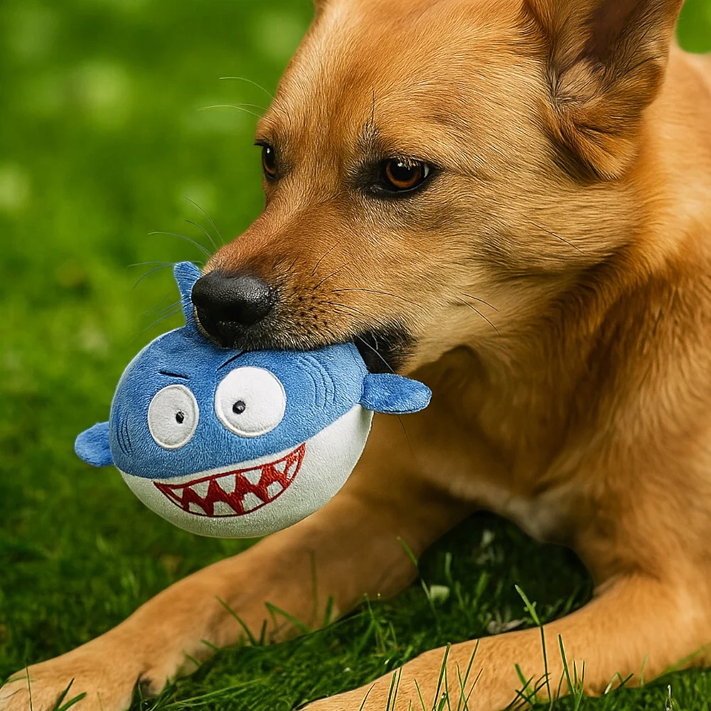 Talking Dog Club 3 in 1 Pop a Shark Bouncy Chew Toy for Dogs (Blue) - Image 4