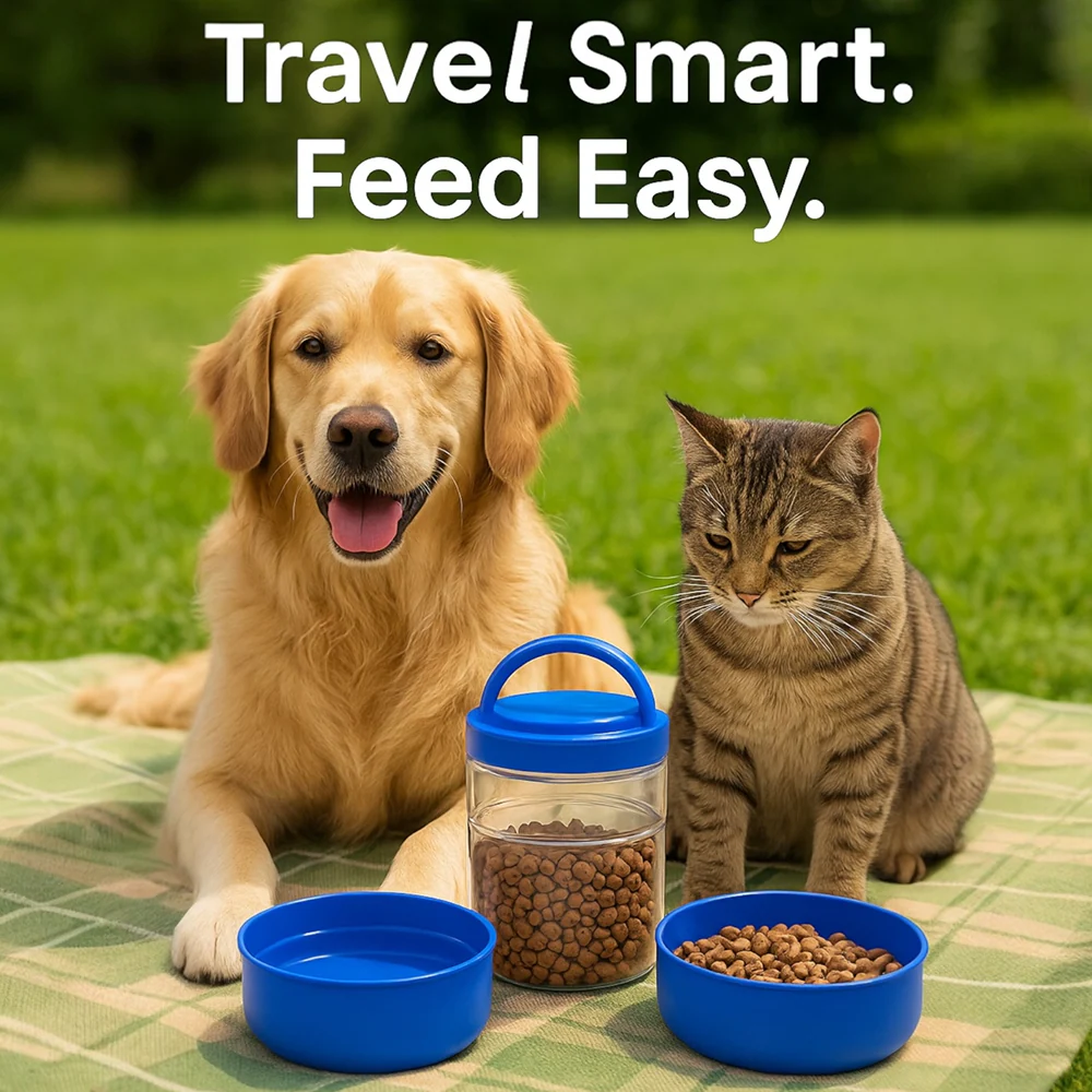 Talking Dog Club 3 in 1 Travel Bowl Set for Dogs and Cats (Blue) - Image 4