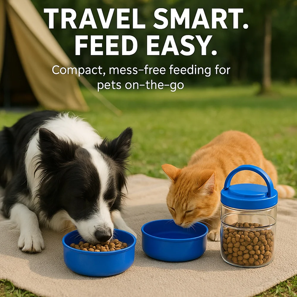 Talking Dog Club 3 in 1 Travel Bowl Set for Dogs and Cats (Blue) - Image 5