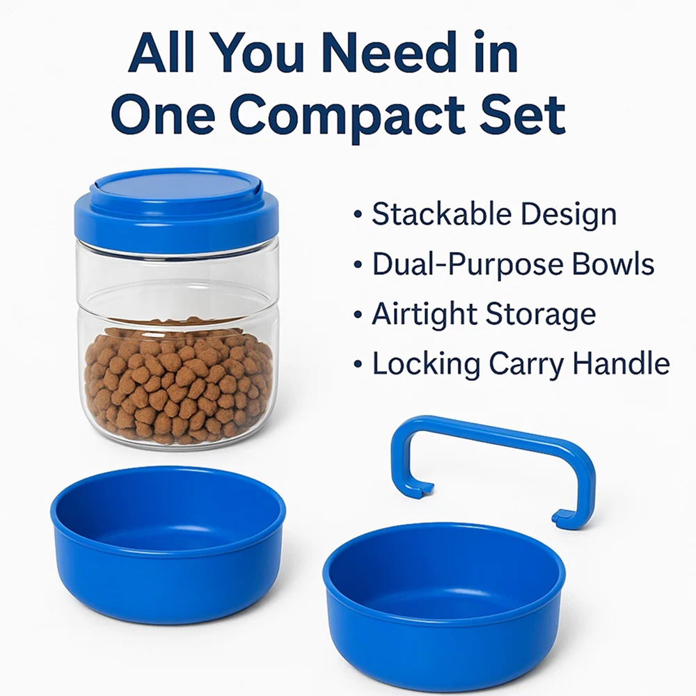 Talking Dog Club 3 in 1 Travel Bowl Set for Dogs and Cats (Blue) - Image 6