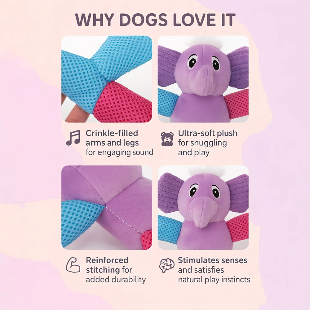 Talking Dog Club Baby Elephant Plush Toy for Dogs (Purple) - Image 5