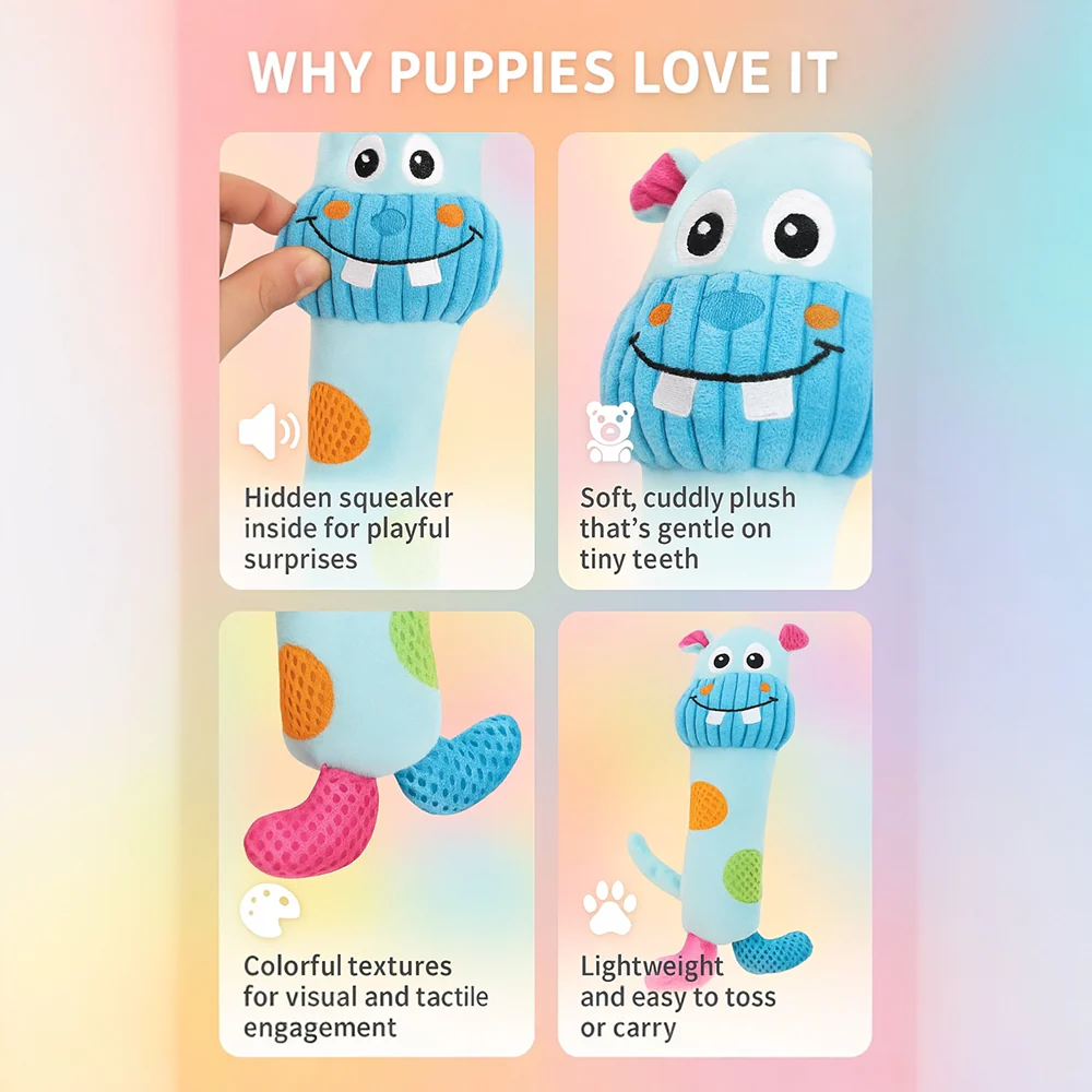 Talking Dog Club Baby Hippo Stick Plush Toy for Dogs (Blue) - Image 4