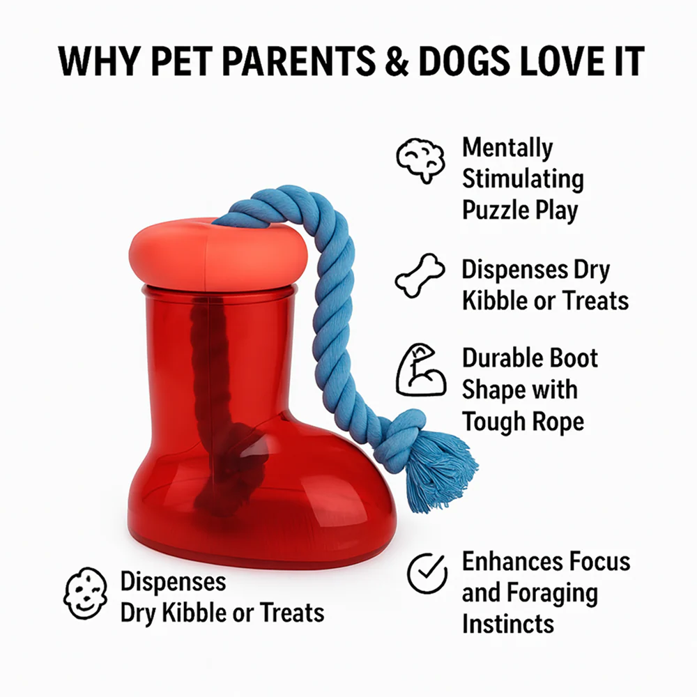 Talking Dog Club Big Boot Rubber and Rope Chew Treat Dispensing Toy for Dogs (Red) - Image 3