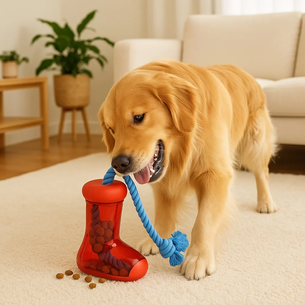 Talking Dog Club Big Boot Rubber and Rope Chew Treat Dispensing Toy for Dogs (Red) - Image 6