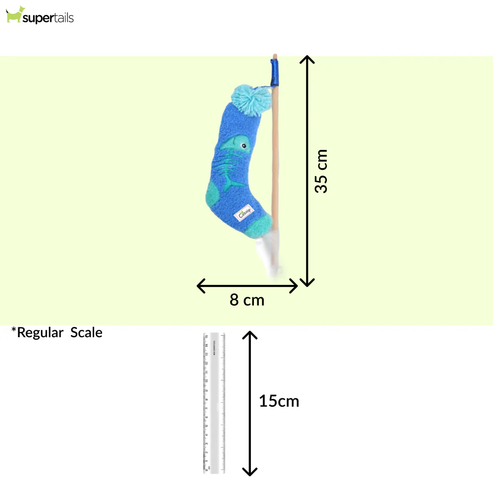 Talking Dog Club Blue Sock Wand Toy for Cats (Blue) - Image 2