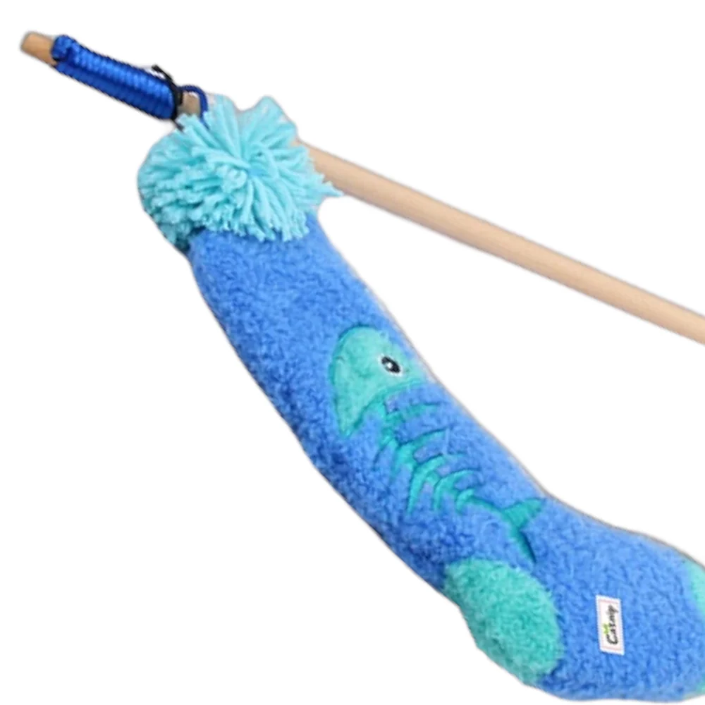 Talking Dog Club Blue Sock Wand Toy for Cats (Blue) - Image 3
