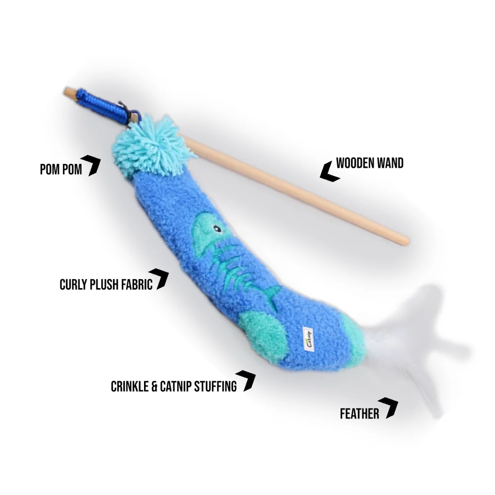 Talking Dog Club Blue Sock Wand Toy for Cats (Blue) - Image 4