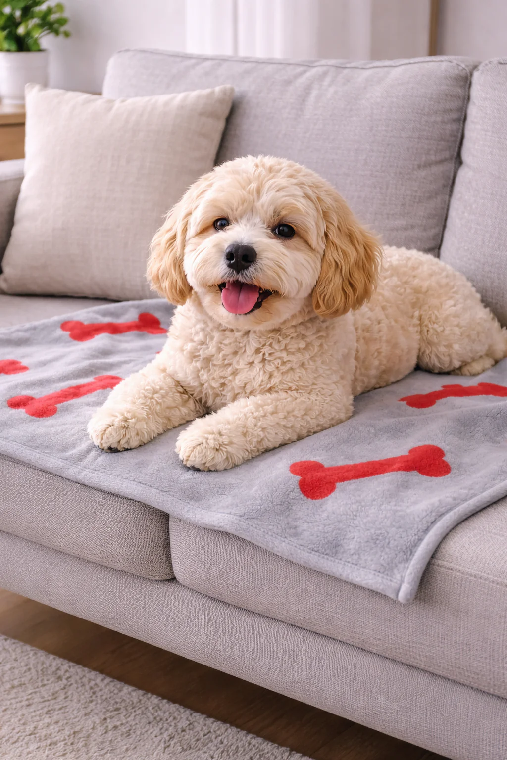 Talking Dog Club Bone Print Viscose Blanket for Dogs (Grey and Red Bone) - Image 2