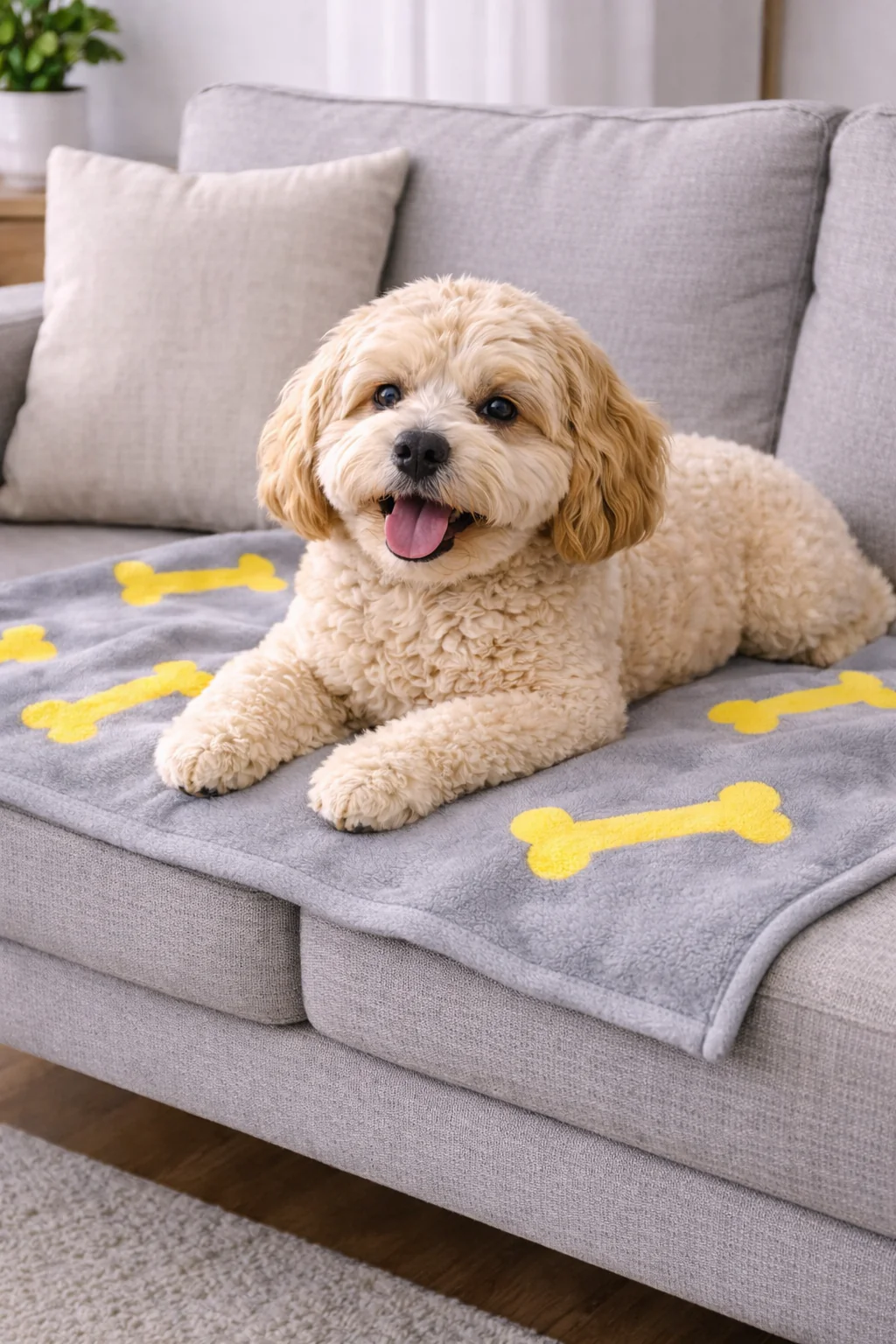 Talking Dog Club Bone Print Viscose Blanket for Dogs (Grey and Yellow Bone) - Image 5