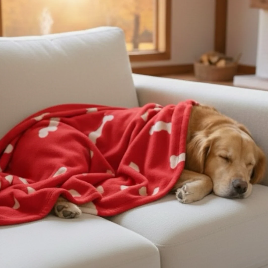Talking Dog Club Bone Print Viscose Blanket for Dogs (Red and Grey Bone) - Image 2