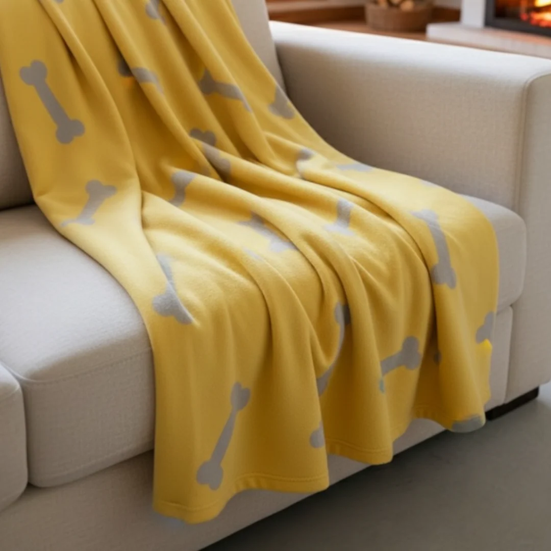 Talking Dog Club Bone Print Viscose Blanket for Dogs (Yellow and Grey Bone) - Image 2