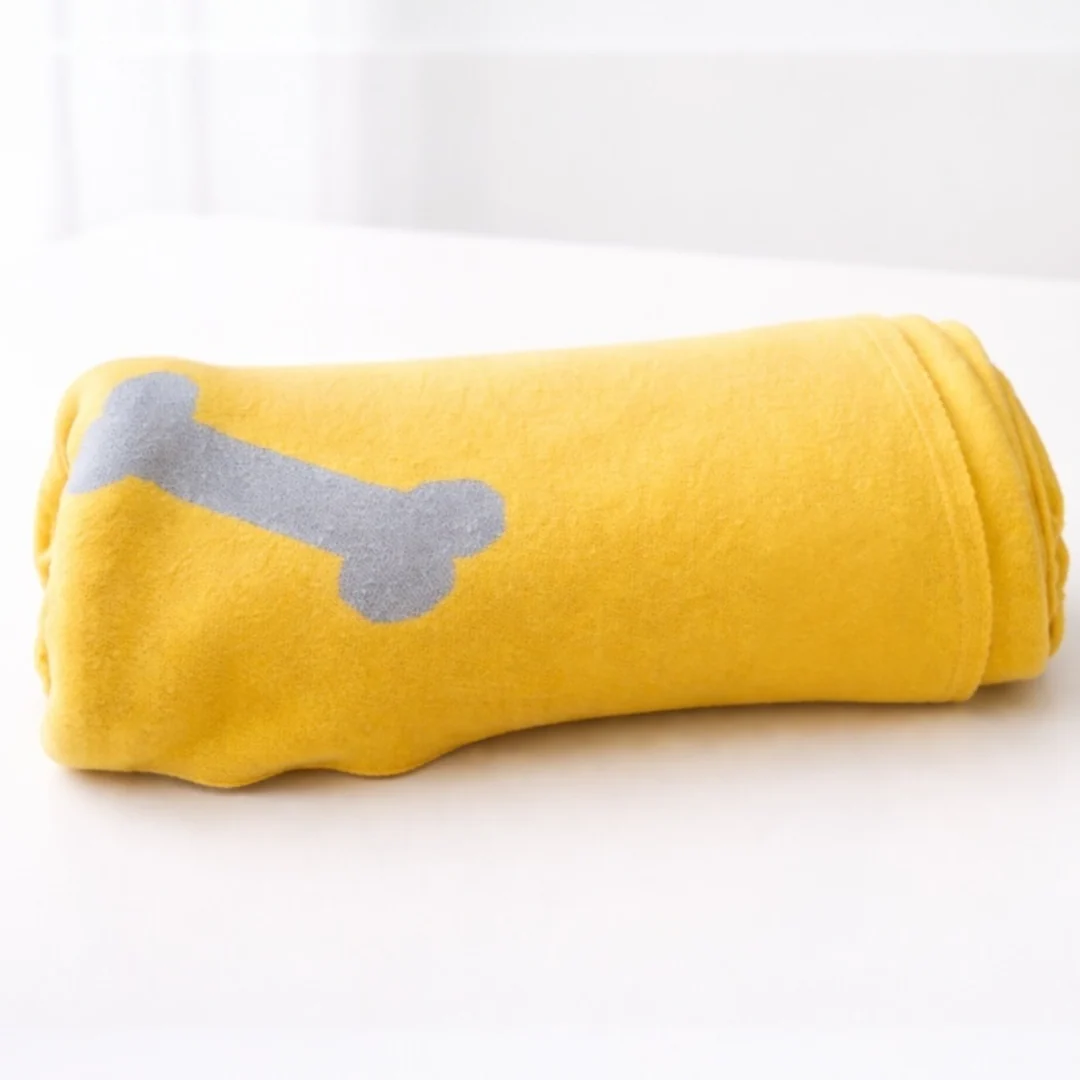 Talking Dog Club Bone Print Viscose Blanket for Dogs (Yellow and Grey Bone) - Image 5