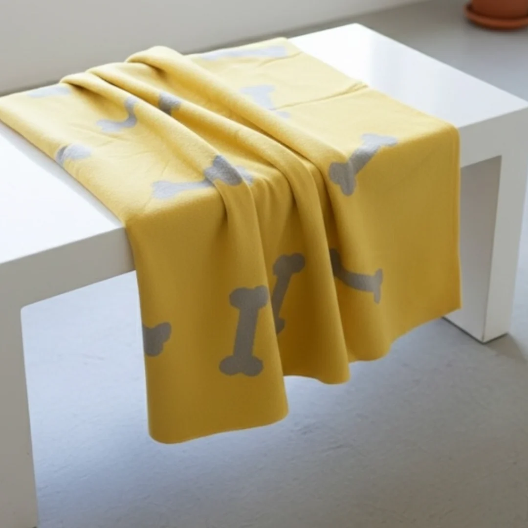 Talking Dog Club Bone Print Viscose Blanket for Dogs (Yellow and Grey Bone) - Image 6
