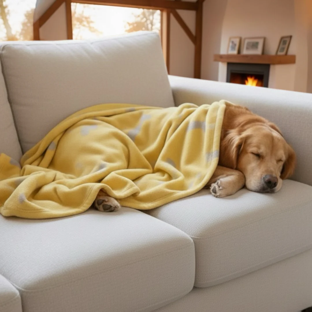 Talking Dog Club Bone Print Viscose Blanket for Dogs (Yellow and Grey Bone) - Image 7
