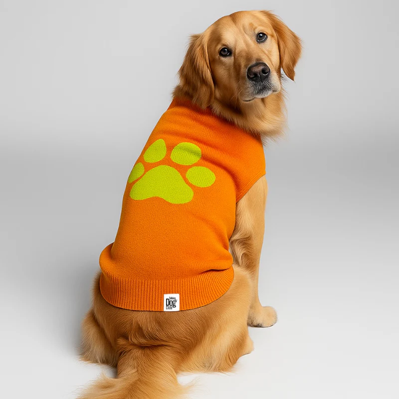 Talking Dog Club Bright Winter High Paw Jumper Sweater for Dogs (Orange)