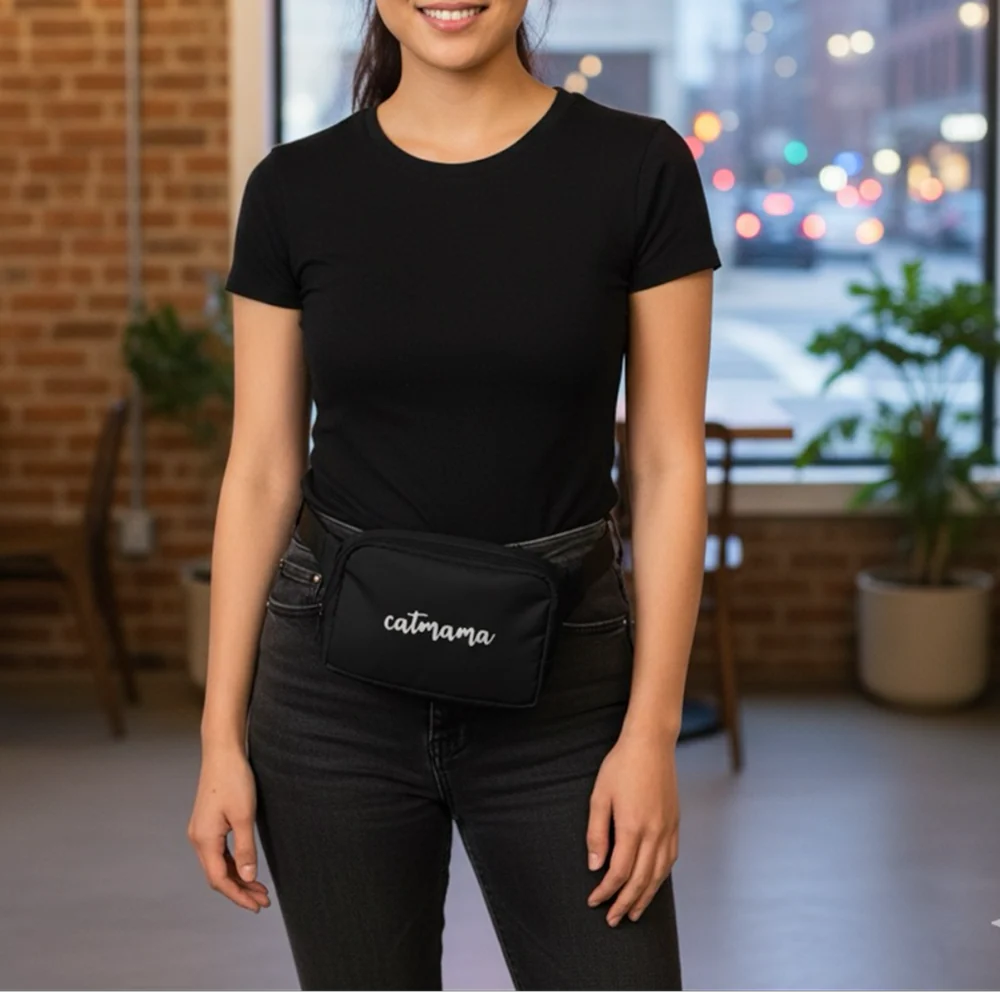 Talking Dog Club Cat Mama Waist Pouch Carry All Tote Bag for Women (Black) - Image 2