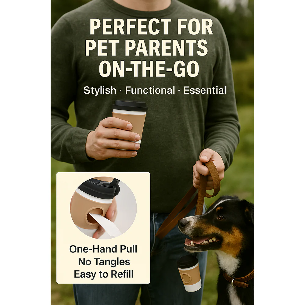 Talking Dog Club Coffee Cup Poop Bag Holder for Dogs and Cats (Brown/White) - Image 10