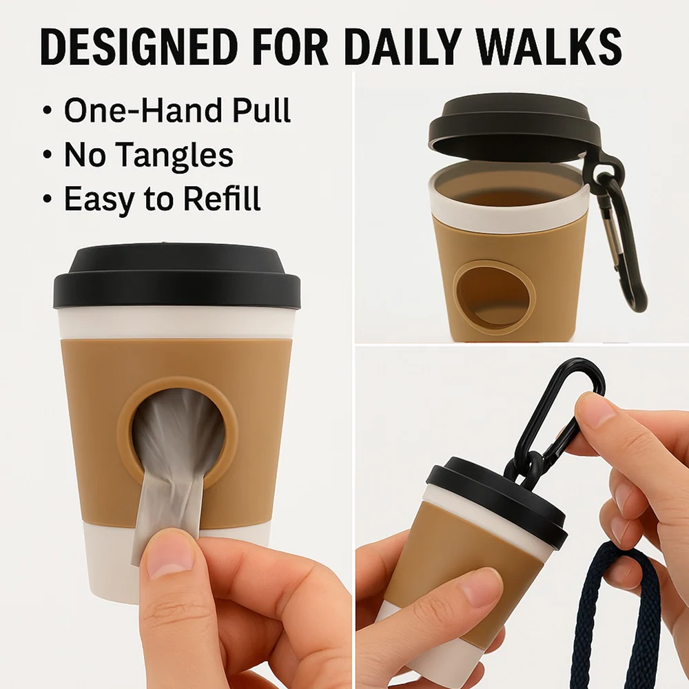 Talking Dog Club Coffee Cup Poop Bag Holder for Dogs and Cats (Brown/White) - Image 4