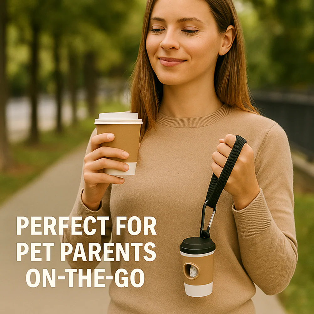 Talking Dog Club Coffee Cup Poop Bag Holder for Dogs and Cats (Brown/White) - Image 9