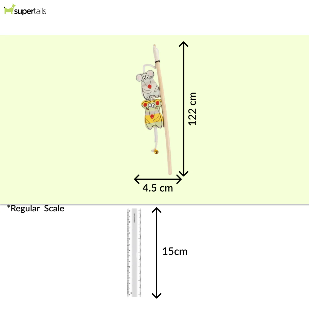 Talking Dog Club Curious Mice Wand Toy for Cats (Cream) - Image 2