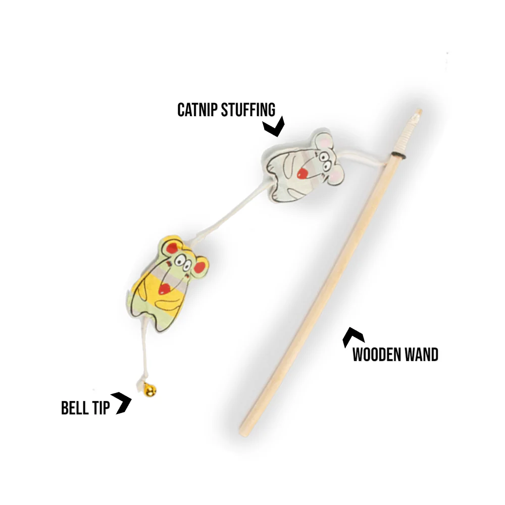 Talking Dog Club Curious Mice Wand Toy for Cats (Cream) - Image 3