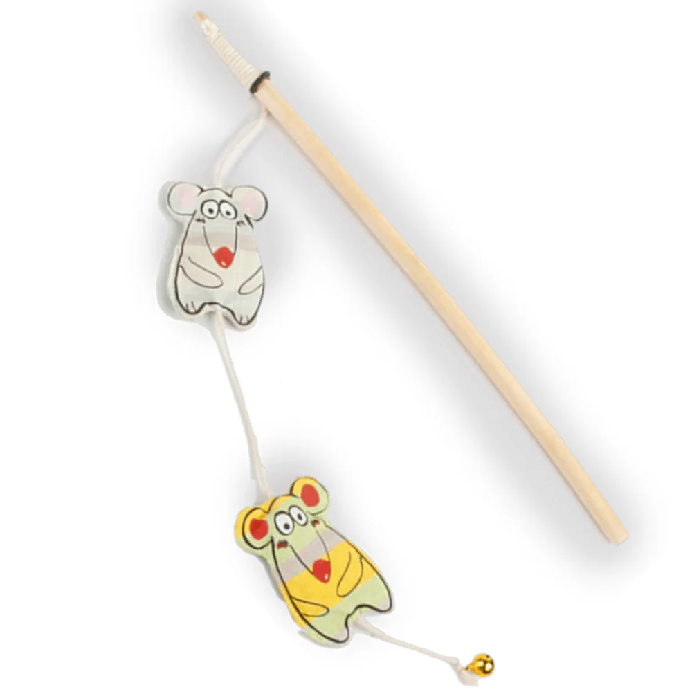 Talking Dog Club Curious Mice Wand Toy for Cats (Cream) - Image 5