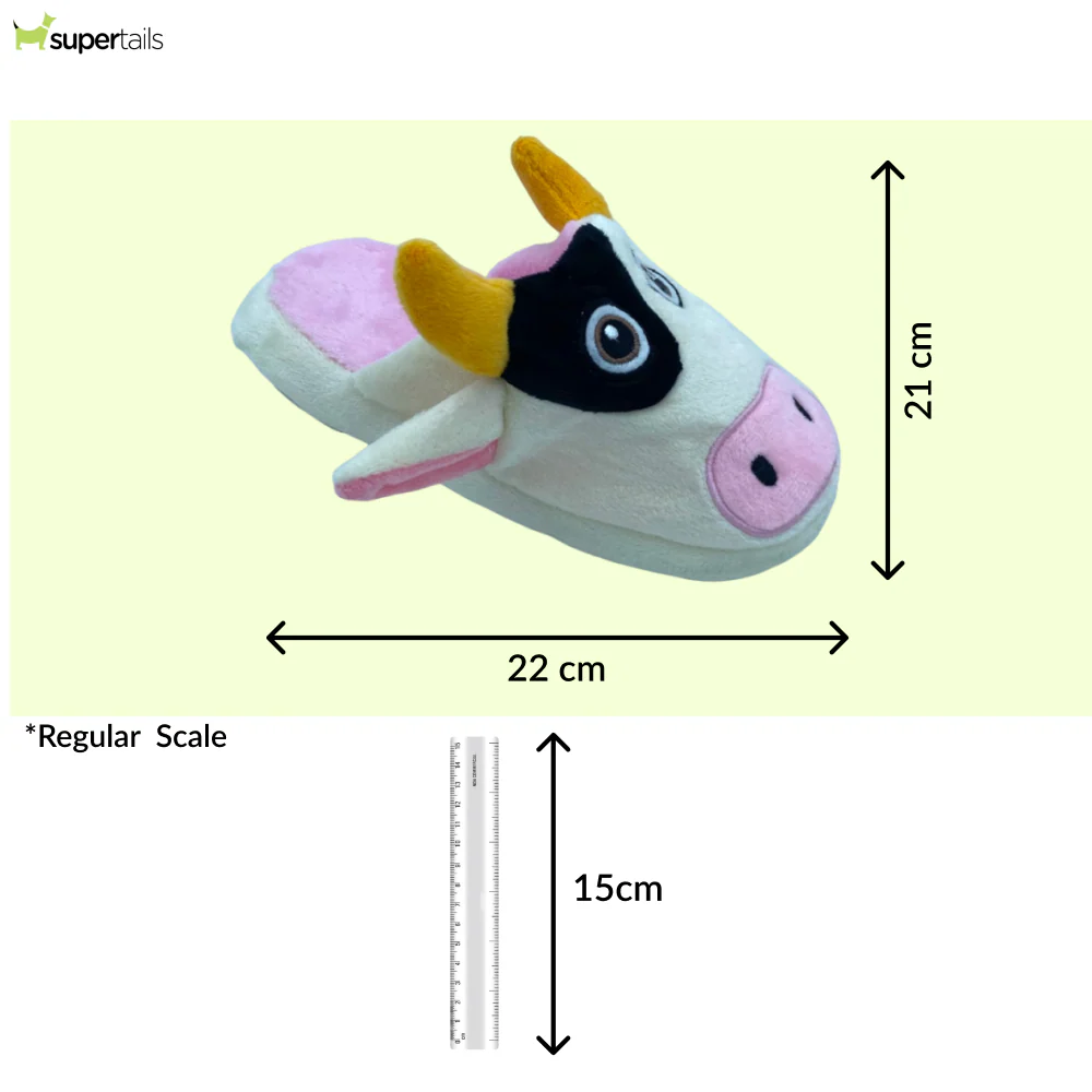 Talking Dog Club Doggie Cow Slipper Squeaky Plush Toy for Dogs (White) - Image 2