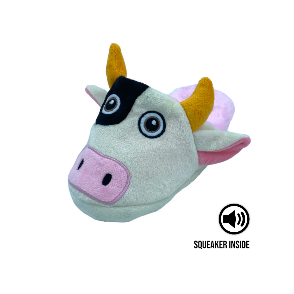 Talking Dog Club Doggie Cow Slipper Squeaky Plush Toy for Dogs (White) - Image 5