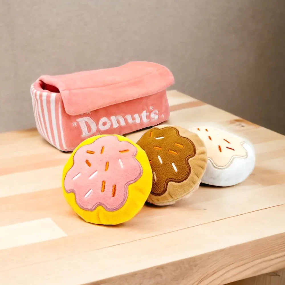 Talking Dog Club Donut Box with 3 Detachable Donut Interactive Plush Toy for Dogs (Pink) - Image 3