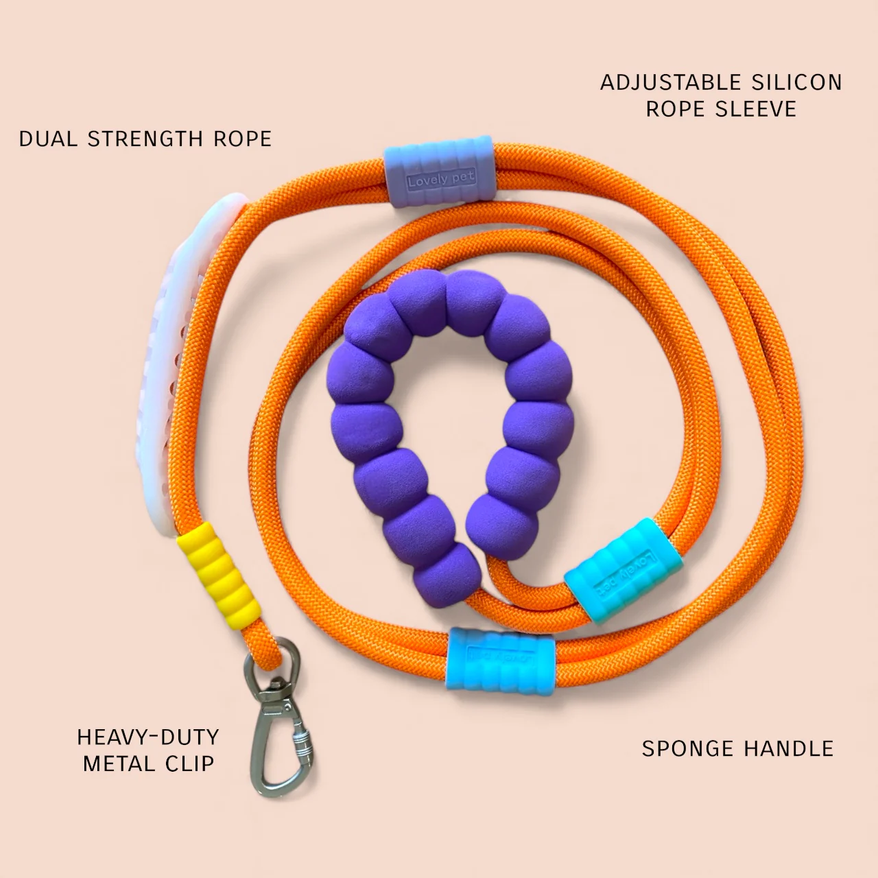 Talking Dog Club Extra Strong Vivid Handle Leash for Dogs (Orange/Purple) - Image 2