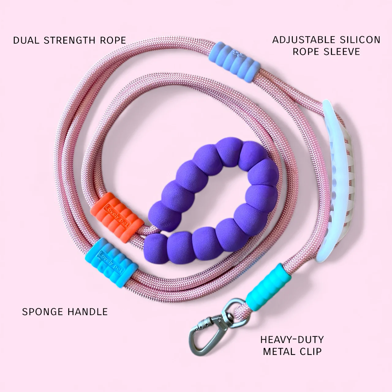 Talking Dog Club Extra Strong Vivid Handle Leash for Dogs (Pink/Purple) - Image 2