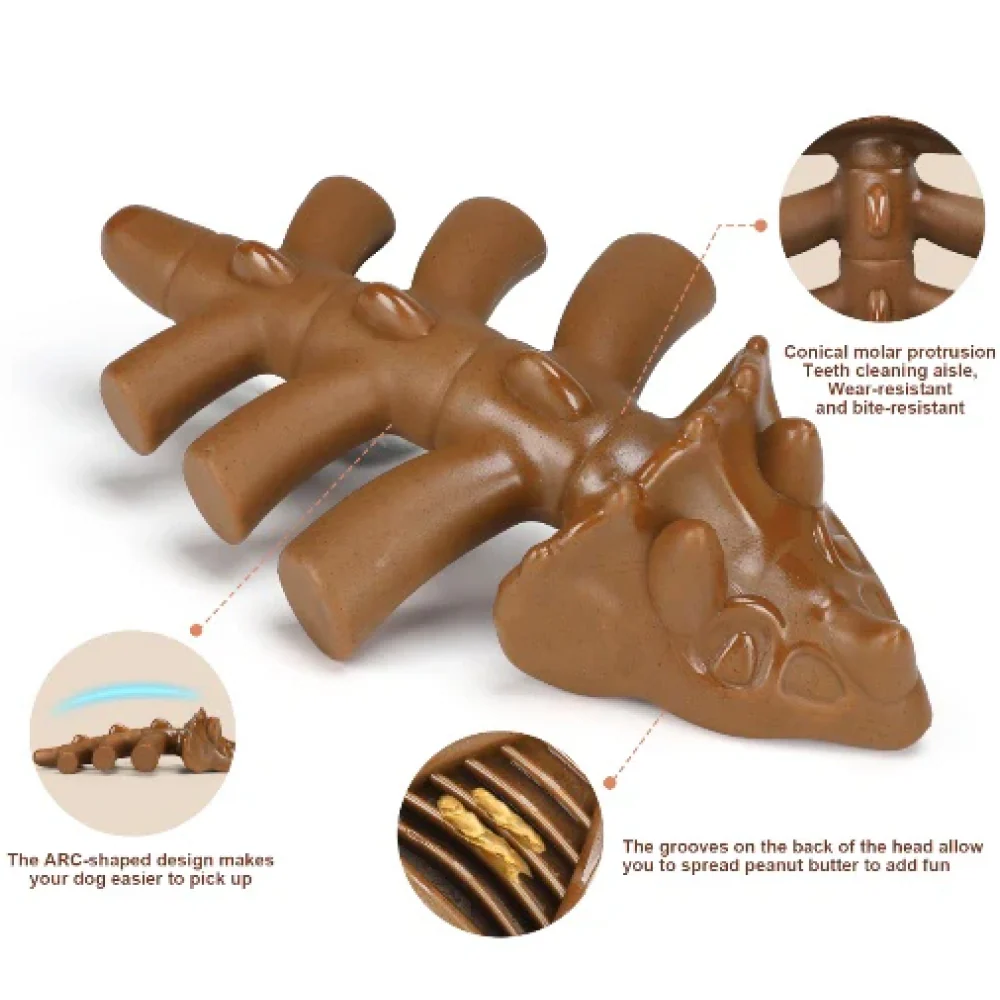 Talking Dog Club Dinosaur Nylon Bone Heavy Chew Toy for Dogs (Brown) - Image 7
