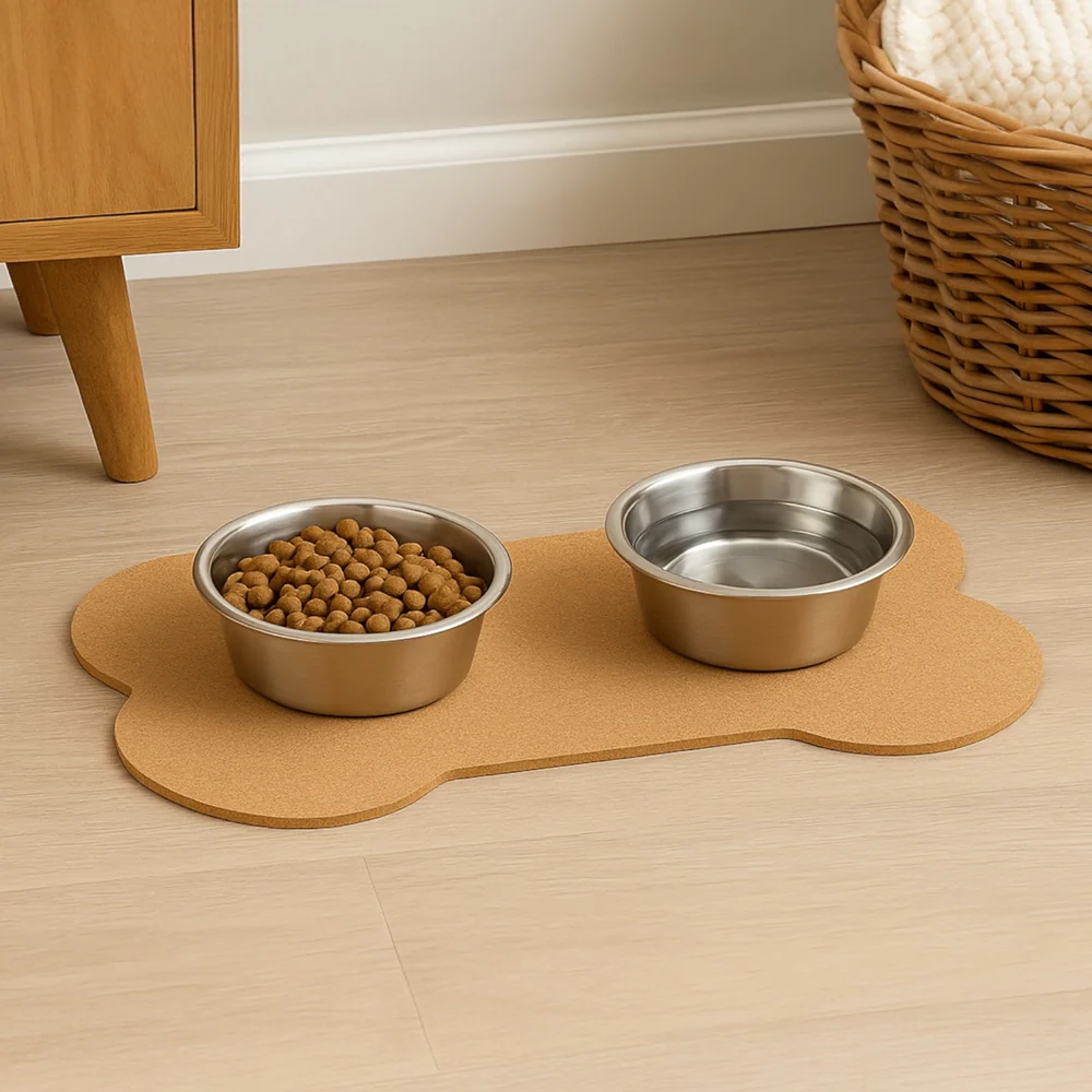 Talking Dog Club Food and Water Cork a Mat Floor for Dogs and Cats (Brown) - Image 10