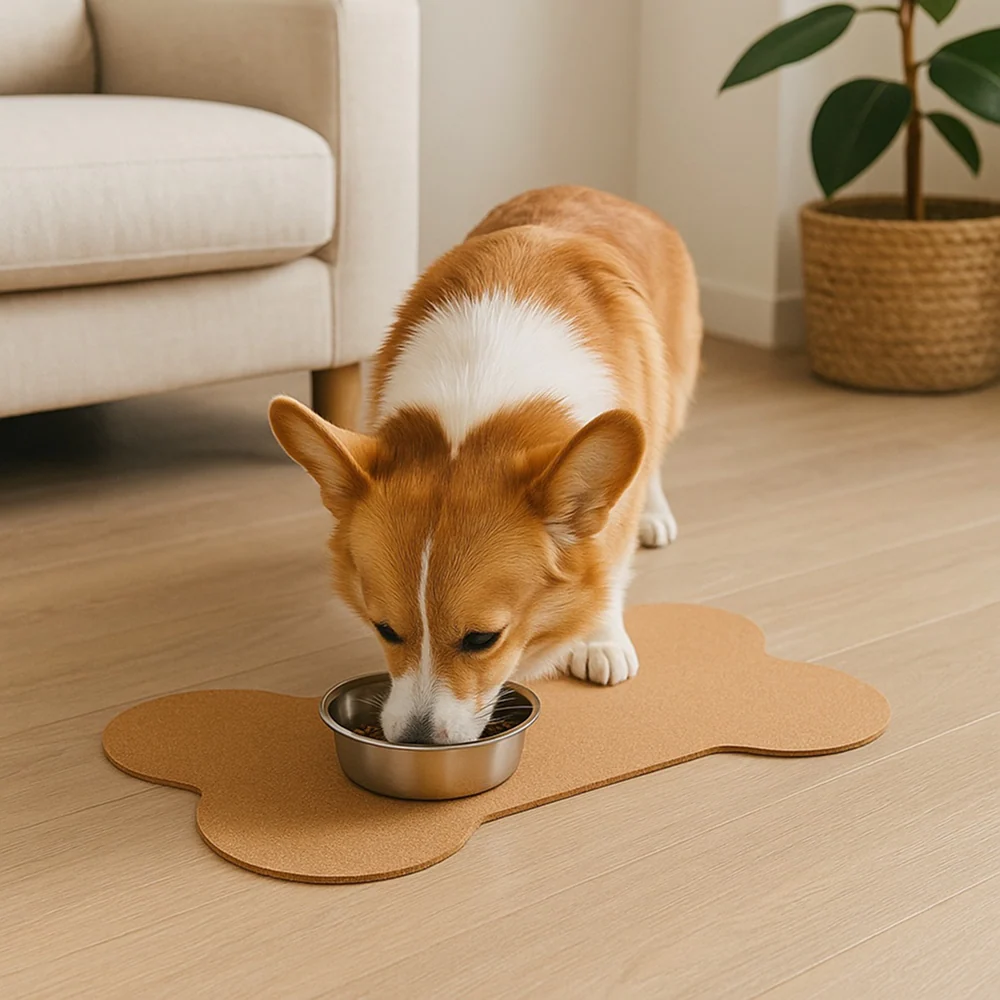 Talking Dog Club Food and Water Cork a Mat Floor for Dogs and Cats (Brown) - Image 11