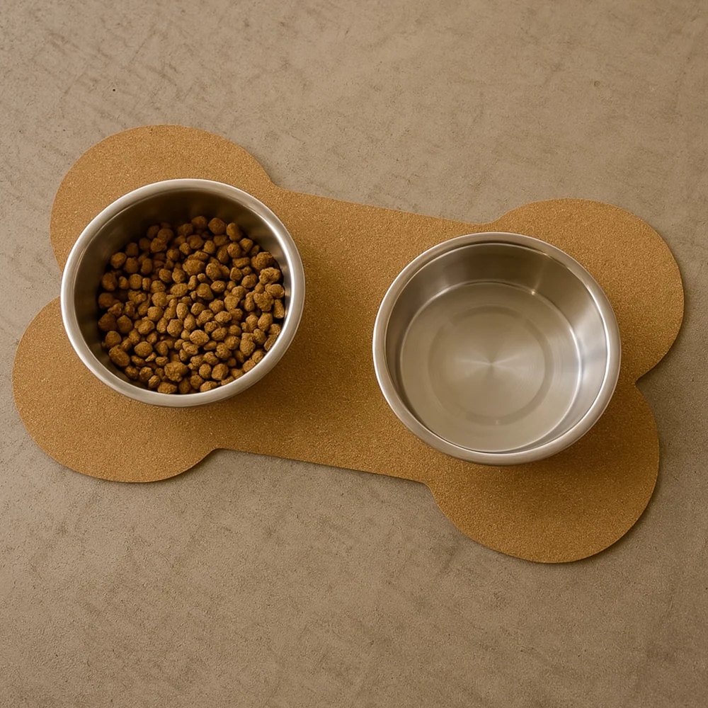 Talking Dog Club Food and Water Cork a Mat Floor for Dogs and Cats (Brown) - Image 3