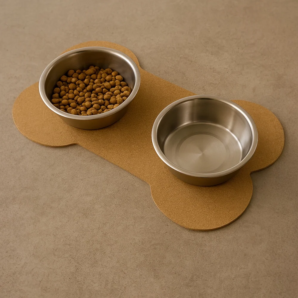 Talking Dog Club Food and Water Cork a Mat Floor for Dogs and Cats (Brown) - Image 4