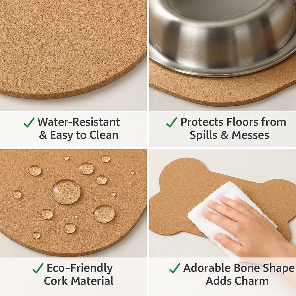 Talking Dog Club Food and Water Cork a Mat Floor for Dogs and Cats (Brown) - Image 5